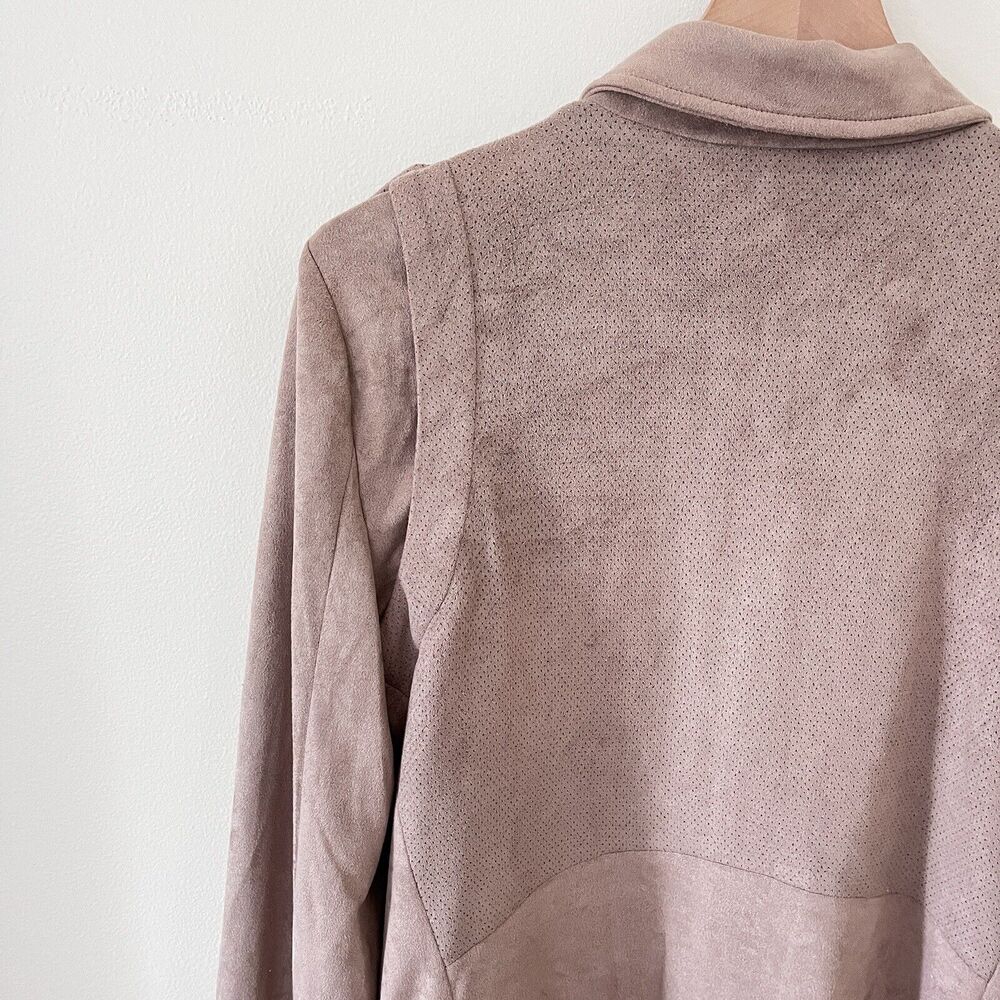 Pixley Faux Suede Moto Jacket Womens Cropped Full Zip Pockets Lined Beige Medium - Picture 6 of 7